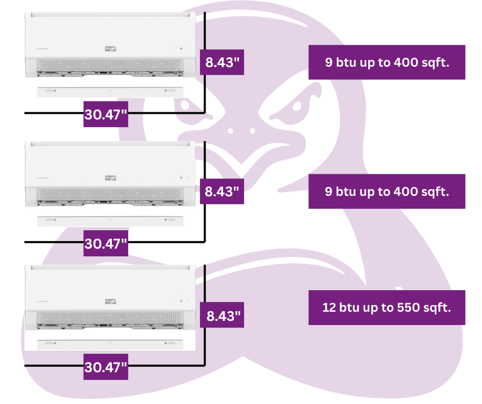 GWIN Assisted DIY 30,000 BTU 22 SEER2 230V Three-Zone Ductless Mini-Split Complete System (24k condenser,9K + 9K + 12K Wall Mount) with 15 foot line set and communication wire