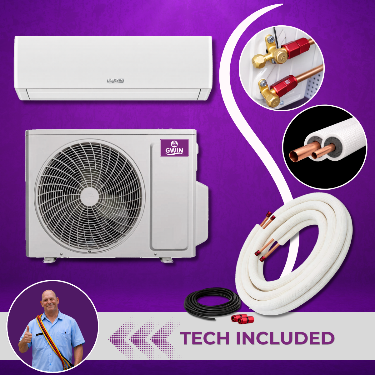 GWIN Assisted DIY 18,000 BTU 24.5 SEER2 230V Emperor 22 Single Zone Ductless Mini-Split Complete System with 15 Foot Line Set, Communication Wire, and GWIN Tech