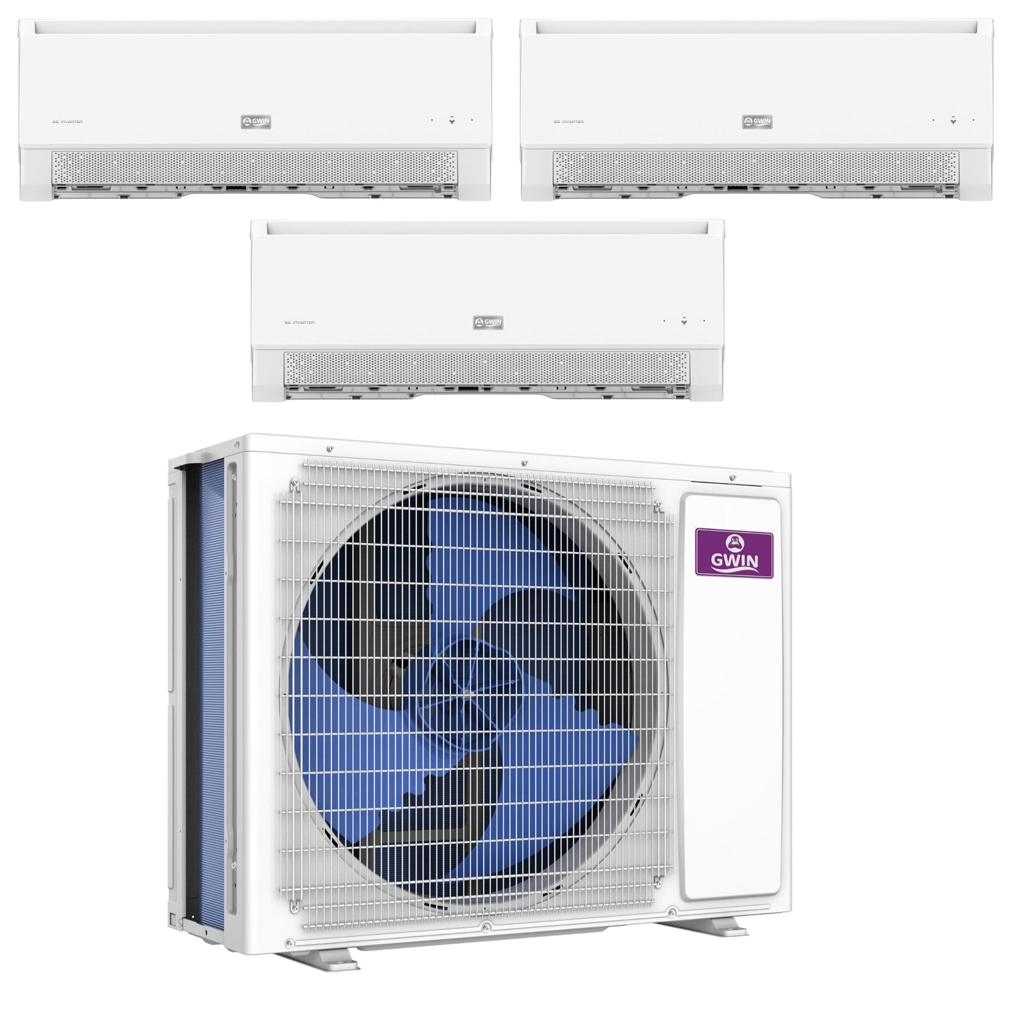 GWIN 23k BTU 22 SEER2 230V Three Zone Ductless Mini Split Complete System Single Fan