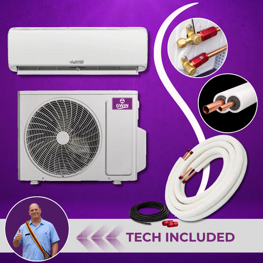GWIN Assisted DIY 12,000 BTU 19 SEER2 230V King 13 Single Zone Ductless Mini-Split Complete System with 15 Foot Line Set, Communication Wire, and GWIN Tech